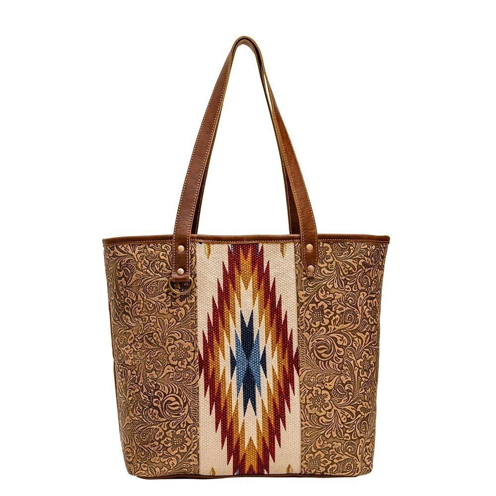 Myra Bag Handmade Titios Tote Bag Upcycled Canvas & Cowhide Leather